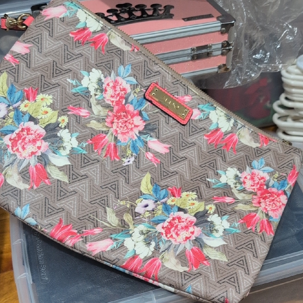 Aldo Floral Clutch with Pink and Blue Accents